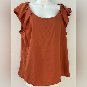 womens Elle rust scoop neck blouse w/pleated sleeves - sz L